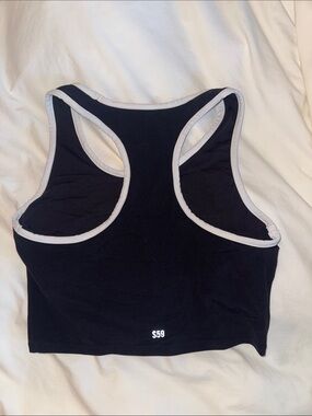 SPLITS59 Black Racerback Crop Tank with White Trim